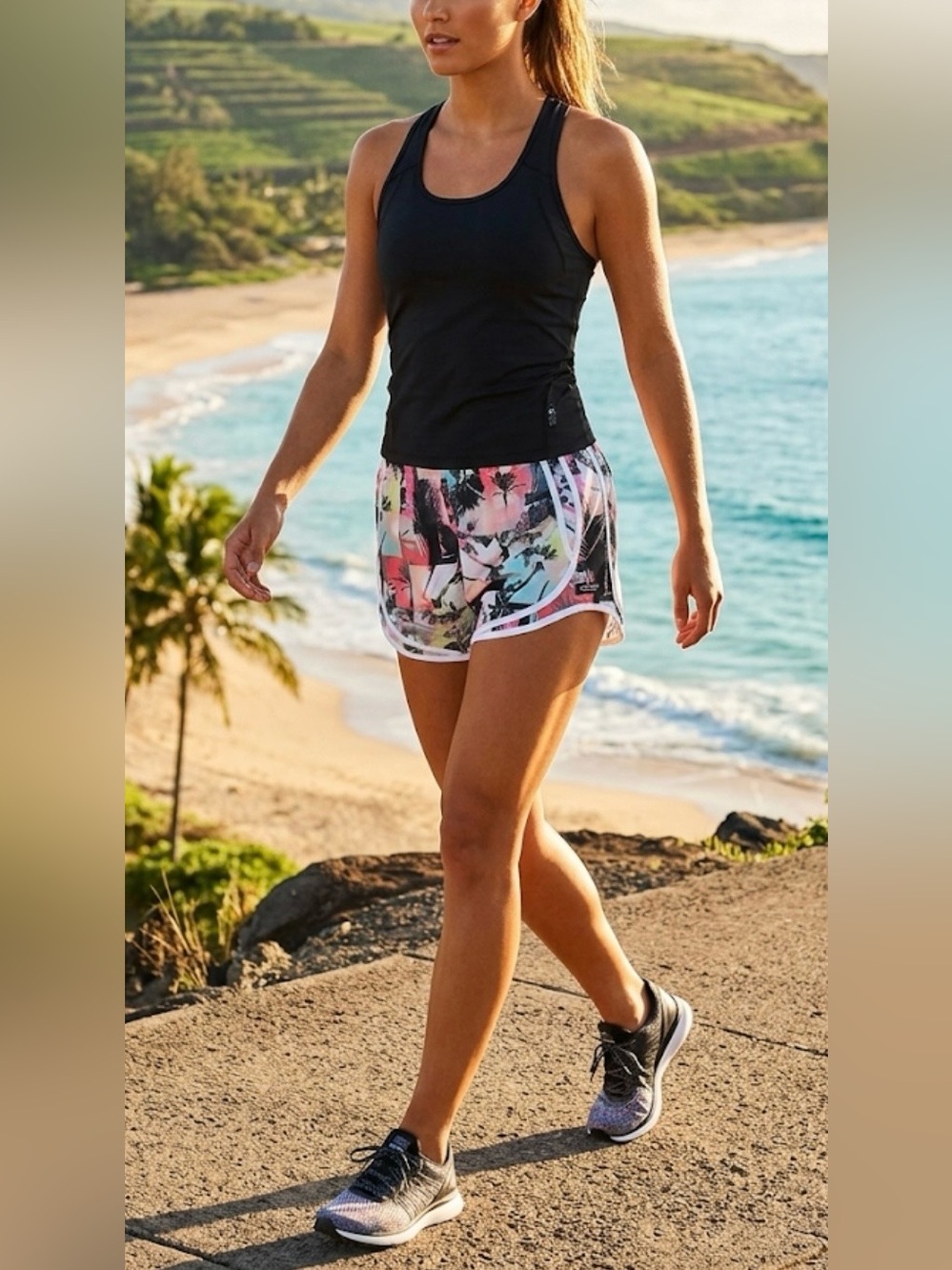 NWT Calvin Klein Performance Tropical Palm Print Athletic Shorts XS